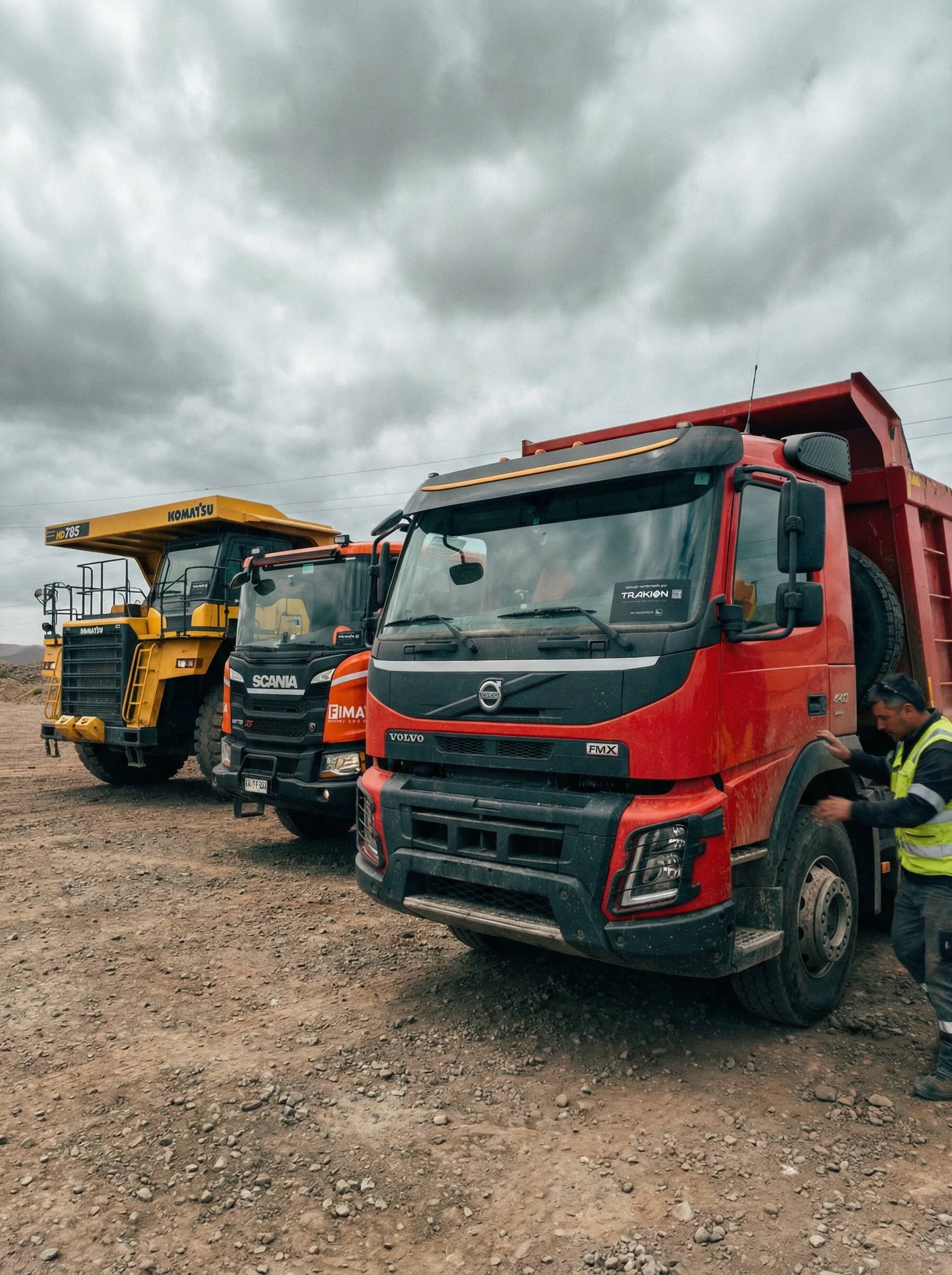 Flota de camiones con seguimiento Trakion en terreno minero