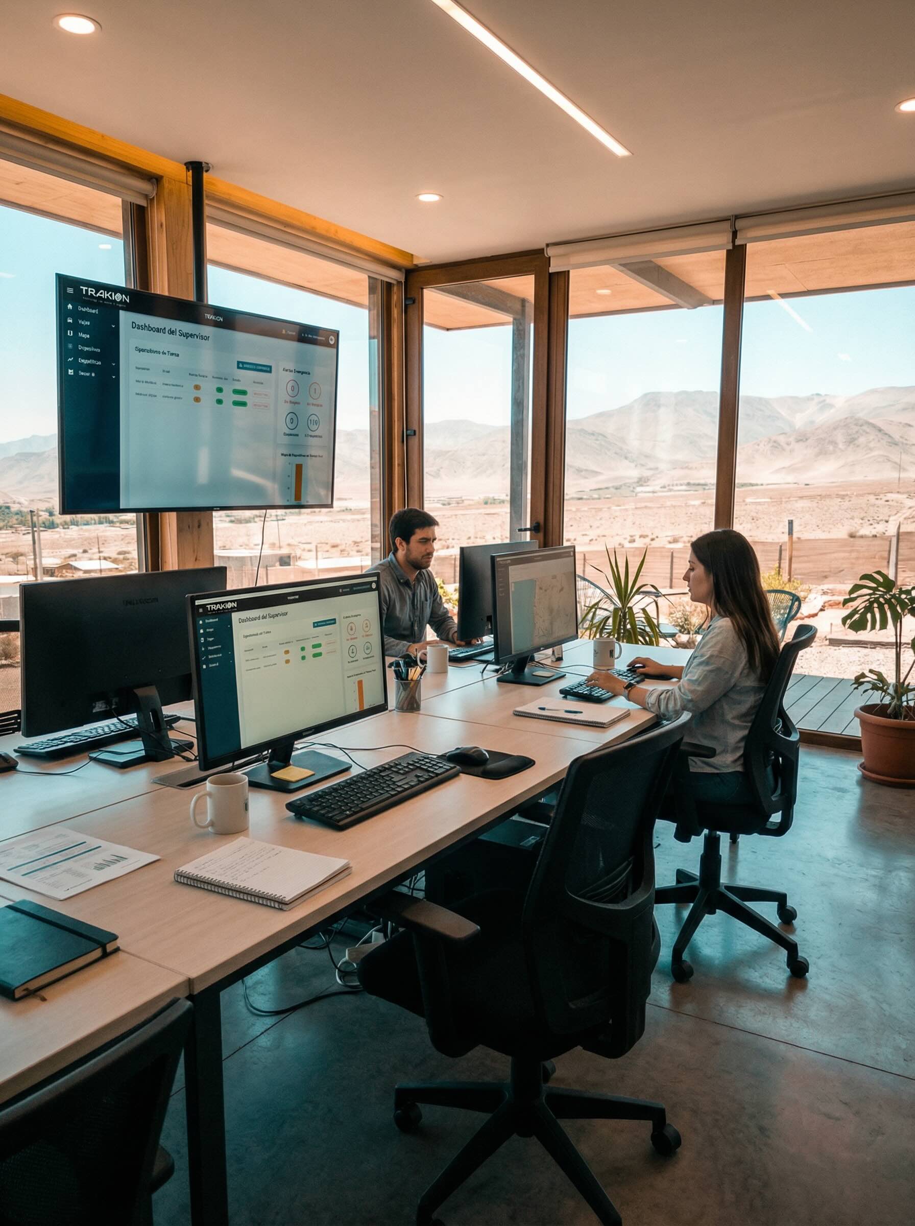 Centro de monitoreo Trakion con la plataforma en pantallas